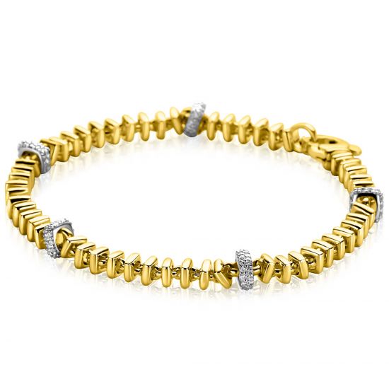 ZINZI gold plated silver square link bracelet 6mm wide, alternately set with white cubic zirconias 19cm ZIA2678Y