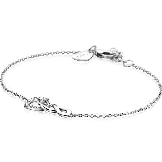 ZINZI silver bracelet with Infinity sign connected with an open heart, set with white zirconia 17-19cm ZIA2596