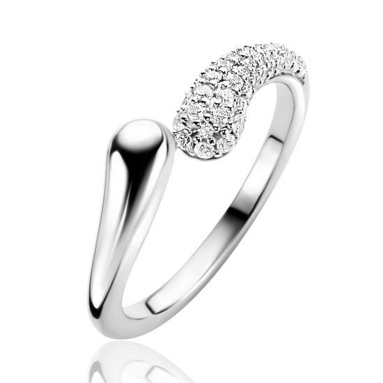 ZINZI silver ring with two teardrop shapes, set with white cubic zirconias ZIR2681