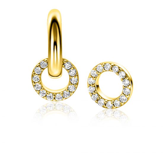 7,5mm ZINZI Gold Plated Sterling Silver Earrings Pendants Round White Zirconias ZICH2550Y (excl. hoop earrings)