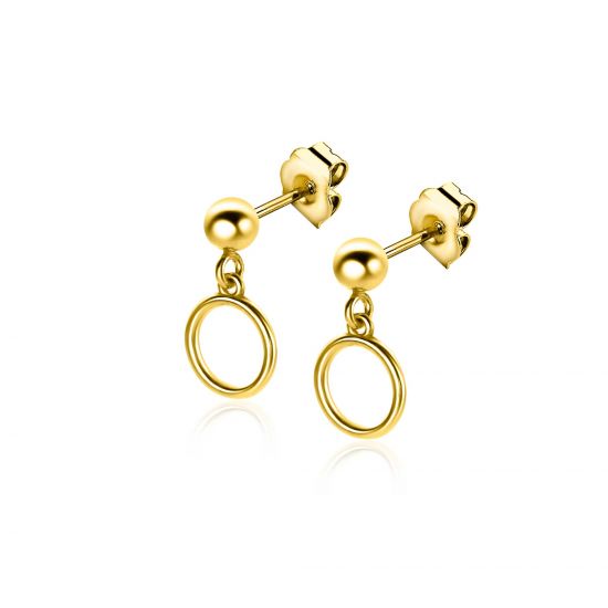 15mm ZINZI Gold Plated Sterling Silver Stud Earrings Bead with Dangling Open Round 8mm ZIO2523G