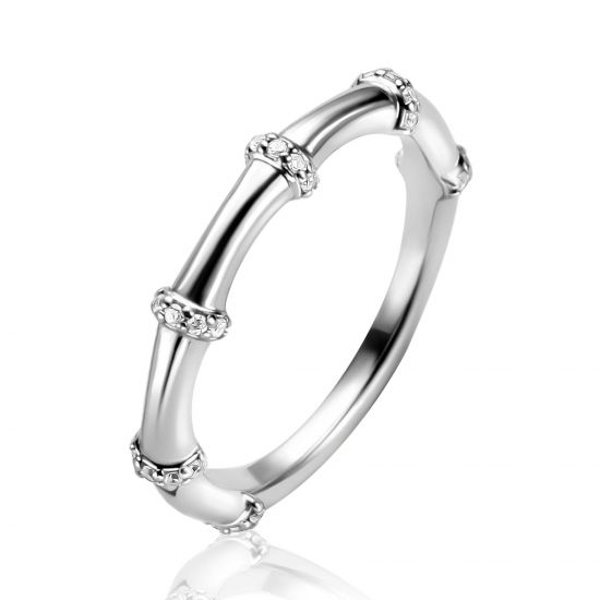 ZINZI silver stacking ring (3.5mm wide) bamboo design, set with white zirconia ZIR2687