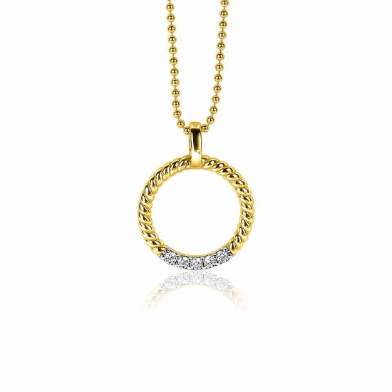 22mm ZINZI Gold Plated Sterling Silver Round Pendant Twist Design White Zirconia ZIH2128Y (excl. necklace)