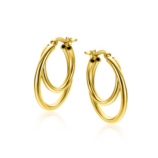 23mm ZINZI Gold Plated Sterling Silver Hoop Earrings Multi-look Double Tube ZIO2483G