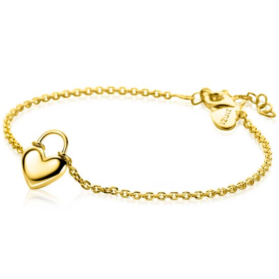 ZINZI gold plated silver link bracelet with a heart-shaped lock pendant 17-20cm ZIA2673G