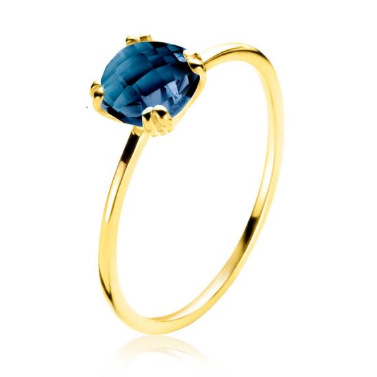 ZINZI Gold 14 ct gold ring with a London topaz (6mm) set in a square prong setting ZGR537