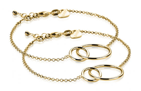 ZINZI Set of 2 Gold Plated Sterling Silver Bracelets with two Connected Circles 16-19cm ZIA1278G-SET