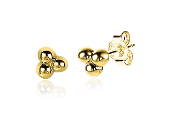 4mm ZINZI Gold Plated Sterling Silver Stud Earrings 3 Beads ZIO2169G