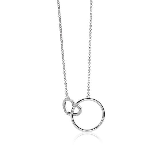 ZINZI Sterling Silver Necklace with Connected Circle and Heart White Zirconias 45cm ZIC1483