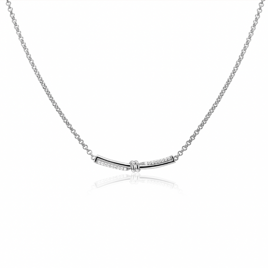 ZINZI silver rolo link necklace with luxury twist pendant featuring a knot and white cubic zirconias 42-45cm ZIC2680