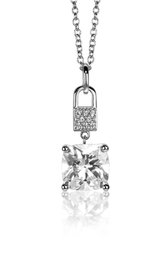 24mm ZINZI Sterling Silver Pendant Lock and Square Prong Setting White Zirconias ZIH2268 (excl. necklace)