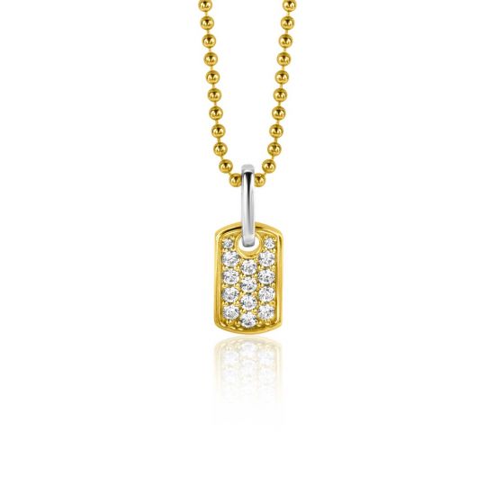 15mm ZINZI Gold Plated Sterling Silver Pendant Square Flat Bar White Zirconias ZIH2299 (excl. necklace)