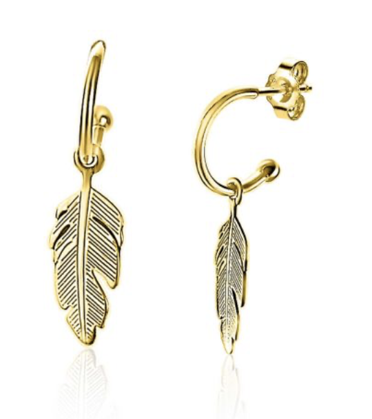 ZINZI Gold Plated Sterling Silver Trendy Earrings Feather Round ZIO1867G