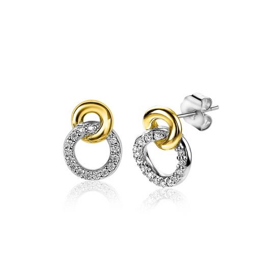 11mm ZINZI Bicolor Sterling Silver Stud Earrings Connected Open Circles White Zirconia ZIO2045Y