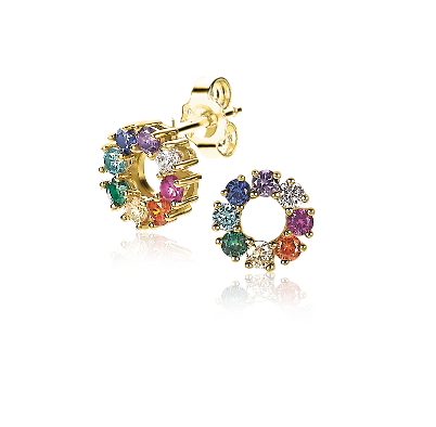 10mm ZINZI Gold Plated Sterling Silver Stud Earrings Rainbow ZIO2172