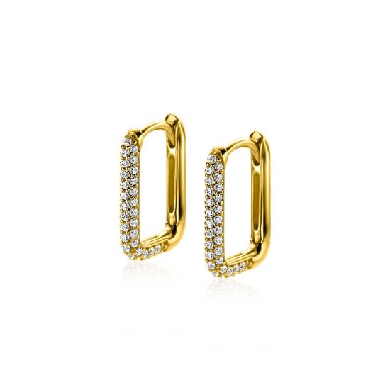 15mm ZINZI Gold Plated Sterling Silver Hoop Earrings Rectangular White Zirconias 15x2mm ZIO2221Y