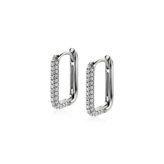 15mm ZINZI Sterling Silver Hoop Earrings Rectangular White Zirconias 15x2mm ZIO2221Z