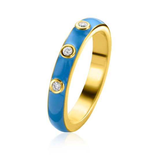 ZINZI Gold Plated Sterling Silver Stackable Ring Trendy Blue Enamel and White Zirconias 3mm ZIR2315B