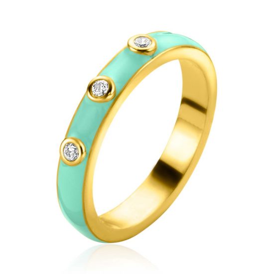 ZINZI Gold Plated Sterling Silver Stackable Ring Trendy Turquoise Enamel and White Zirconias 3mm ZIR2315T