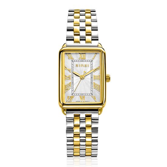 ZINZI Elegance bicolor Watch White Dial and Rectangular Gold Colored  Case and Bicolor Stainless Steel Chain Strap 28mm  ZIW1907