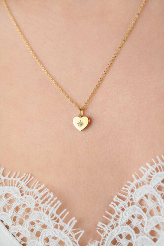 DECEMBER Pendant 12mm Gold Plated Heart Birthstone Blue Topaz Zirconia (excl. necklace)