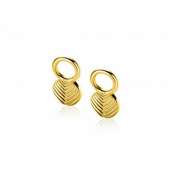 11mm ZINZI gold plated silver charm earrings in round shape, engraved with feather motif ZICH2644G (without hoop earrings)