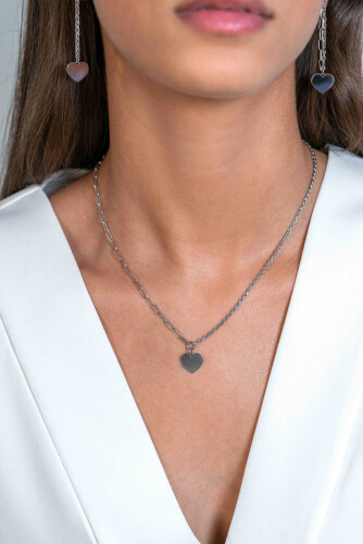 ZINZI Sterling Silver Chain Necklace with 2 Trendy Chains and Smooth Heart Pendant 40-45cm ZIC2381