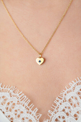 SEPTEMBER Pendant 12mm Gold Plated Heart Birthstone Blue Sapphire Zirconia (excl. necklace)