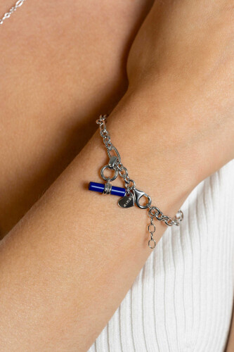 ZINZI Sterling Silver Chain Bracelet with Trendy Toggle Clasp Charm in Lapis Lazuli width 4mm 18-20cm ZIA2478