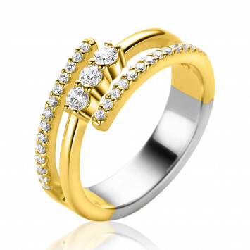 ZINZI gold plated silver multi-look ring (8mm wide) with 3 rows, set with white zirconias ZIR2645Y