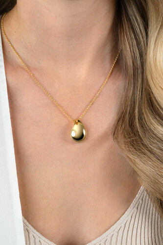 ZINZI gold plated silver jasseron necklace 45cm with luxury large teardrop-shaped pendant (24mm) ZIC2637G