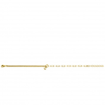 ZINZI Gold Plated Sterling Silver Bracelet with 2 Trendy Chains Combined: Curb and Paperclip Chain. With a Dangling White Zirconia 17-20cm ZIA2480