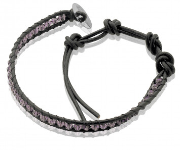 ZINZI Black Leather Bracelet Purple Beads one-size ZIA756ZP