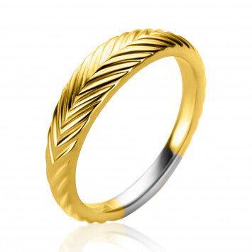 ZINZI gold plated silver ring (5mm wide) with feather motif ZIR2644G