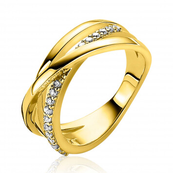 ZINZI gold plated silver luxury cross-over ring set with white zirconias ZIR1774Y