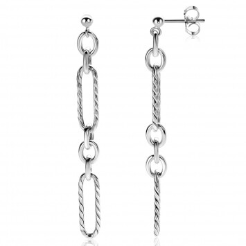 73mm ZINZI Sterling Silver Earrings Oval and Rolo Chains ZIO2485