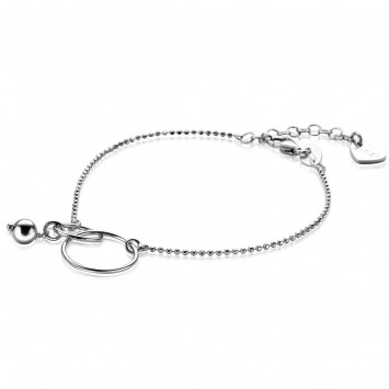 ZINZI Sterling Silver Bracelet with 2 Connected Open Circles and Bead Charm 17,5-20,5cm ZIA-BF62