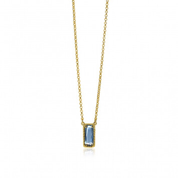 ZINZI Gold Plated Sterling Silver Necklace Rolo Chain with Rectangular Blue Stone 42-45cm ZIC-BF51