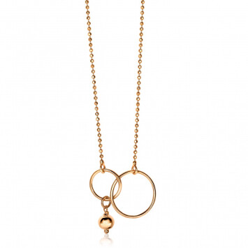 ZINZI Rose Gold Plated Sterling Silver Necklace with 2 Connected Open Circles and Dangling Bead Charm 57-60cm ZIC-BF62R