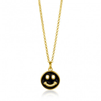 15mm ZINZI Gold Plated Sterling Silver Pendant Smiley Round with Black Enamel ZIH2312Z (excl. necklace)