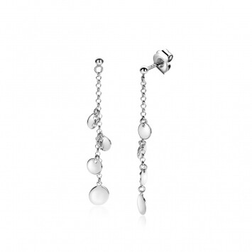 56mm ZINZI Sterling Silver Long Stud Earrings with Dangling Coins ZIO1554