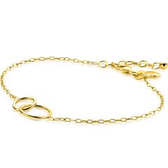 ZINZI Gold Plated Sterling Silver Paperclip Chain Bracelet with 2 Connected Open Circles 17-20cm ZIA2275G