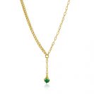 ZINZI gold plated silver Y-necklace with subtle links, dangling green round gemstone 42-45cm ZIC2660G