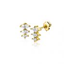 8mm ZINZI gold plated silver stud earrings with three teardrop-shaped settings in decreasing size, set with white zirconia ZIO2631