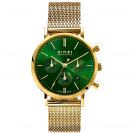 ZINZI Watch CHRONOGRAPH 34mm Green Dial with Date and Chronometers Gold Colored Stainless Steel Case and Mesh Strap 18mm ZIW1535