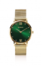 ZINZI Lady Crystal Watch 28mm Green Dial with White Crystals Gold Colored Case and Stainless Steel Mesh Strap ZIW635M