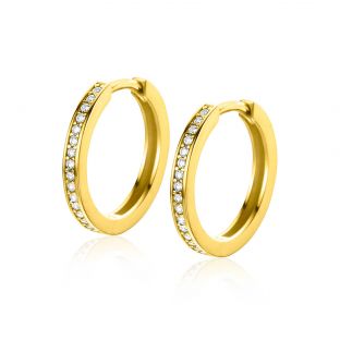 17mm ZINZI 14K Gold Hoop Earrings White Zirconias Square Tube 17 x 2,1mm ZGO430Z