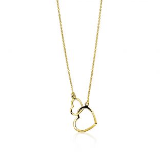 ZINZI 14K Gold Necklace with 2 Connected Open Hearts 42cm ZGC114