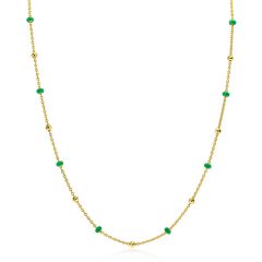 ZINZI Gold Plated Sterling Silver Fantasy Necklace with 13 Green Donuts and Shiny Beads 42-45cm ZIC2509