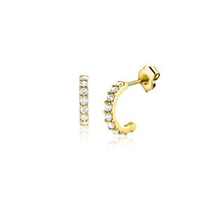 8mm ZINZI 14K Gold Half Hoop Earrings White Zirconias ZGO458